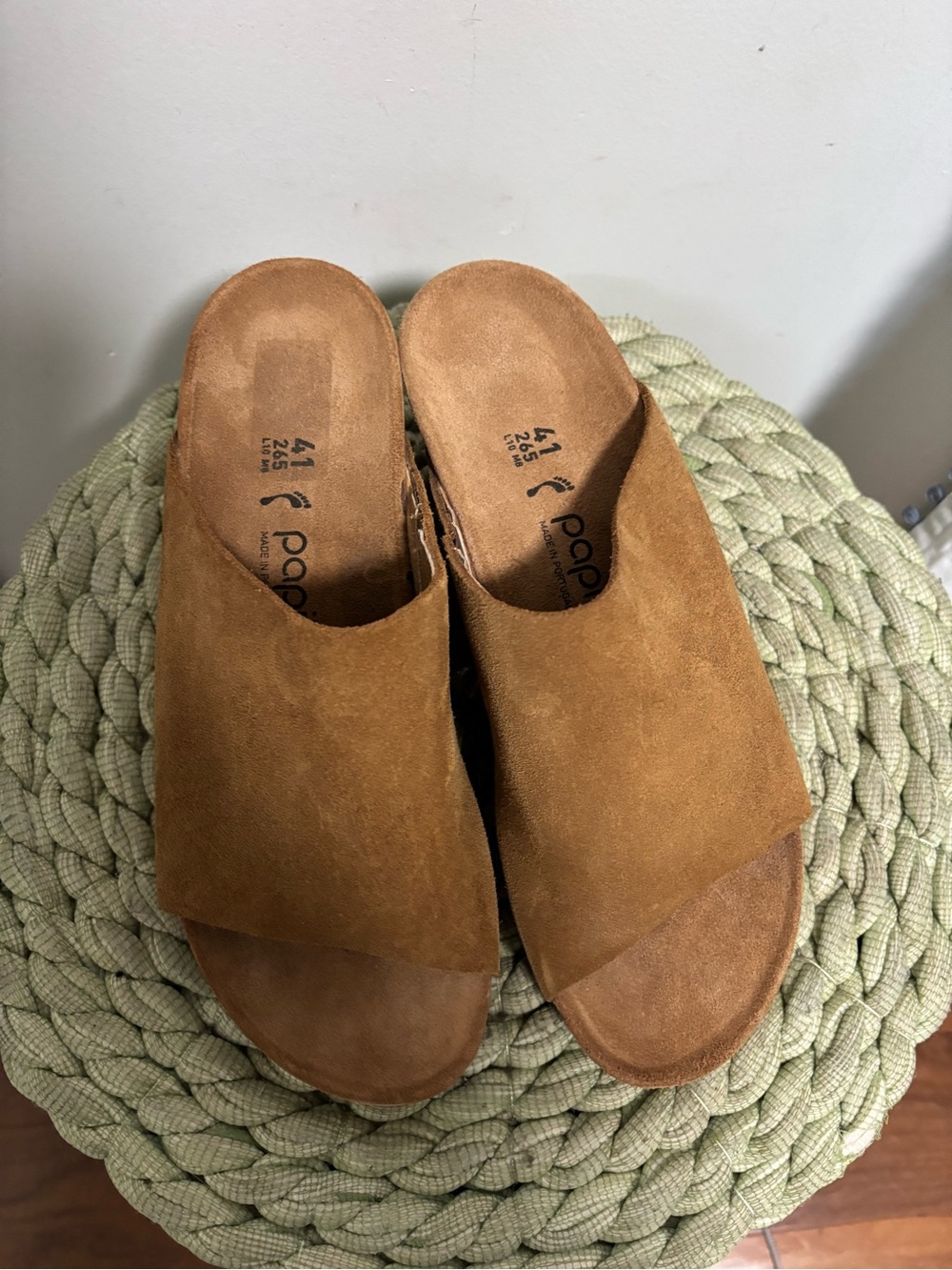 NEW BIRKENSTOCK Papillio Namica Tea Brown Suede Cork Wedge Slide Sandals - Picture 4 of 9